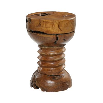 Durso Teak Wood Handmade Live Edge Brown Side End Accent Table with Coiled Base