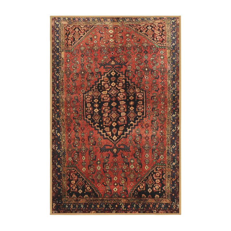 Tapis traditionnel rouge / noir, Rectangle 5 pi x 8 pi