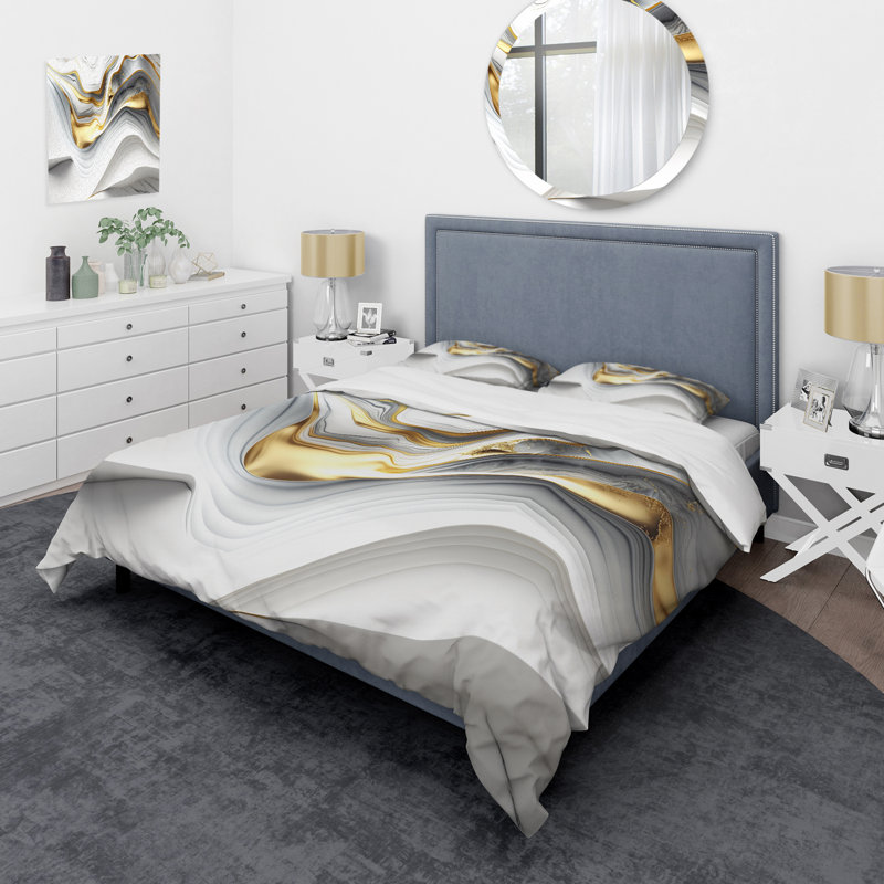 Abstract Geode Waves Grey V - Modern Duvet Cover Set - Microfiber Polyester, King Duvet Cover + 2 King Shams