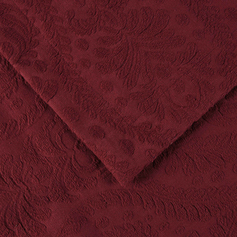 Ensemble de couvre-lit festonné en mélange de coton Blue Nile Mills - coupe surdimensionnée - tissage jacquard, Bourgogne