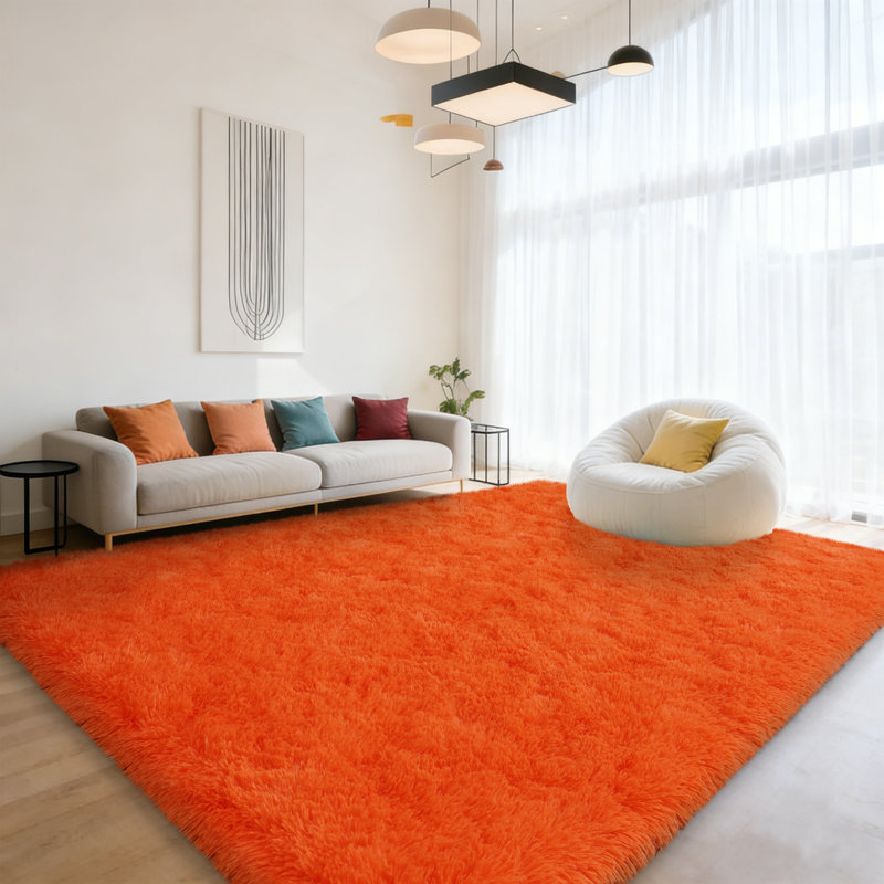 6x9 ft Shag Rugs for Living Room, Soft Orange Area Rug, Non-Slip Carpet for Bedroom Nursery Kids Play Room Dorm Office