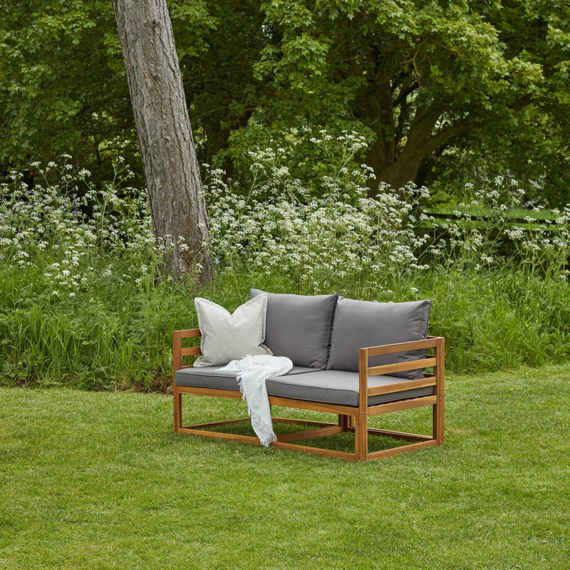 Rimasha Wooden Garden 2 Seater Garden Sofa - Natural, Grey