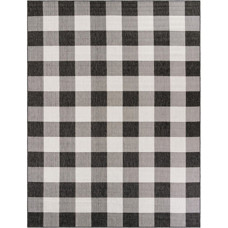 Tapis intérieur / extérieur noir et blanc Borrego, Rectangle 9 pi x 12 pi