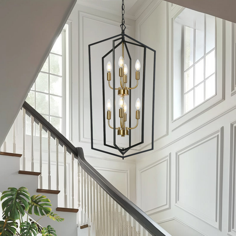Aissa 8-Light Dimmable Modern Stairway Geometric Cage Chandelier