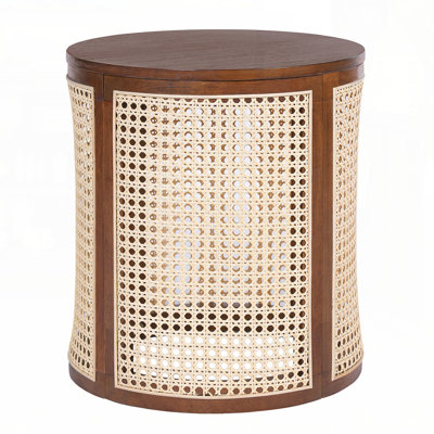 Unique Imitation Woven Rattan Side Table with Rubber Wood Top and MDF Base, for Modern and Traditional Decor.