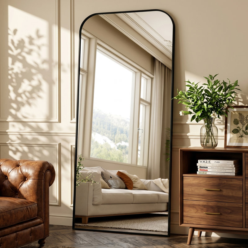 Miroir surdimensionné arqué en métal surdimensionné, Noir, 81 po x 41 po