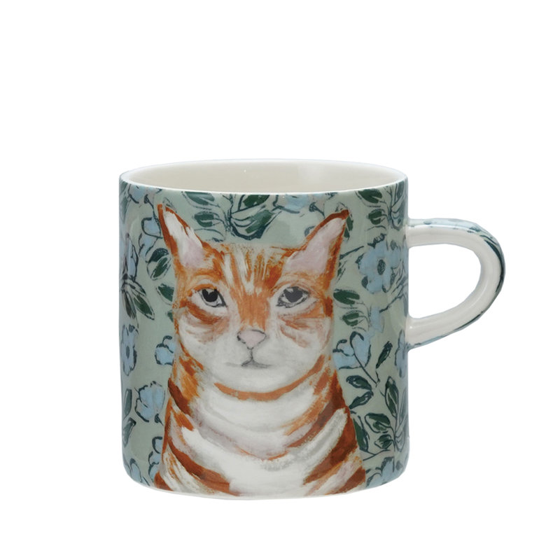 Multicolore tasse 4 pièces en grès avec motif et image d'un animal
