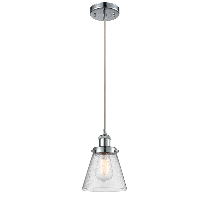 Luminaire suspendu conique à 1 lumière Wilmoth, Grainé, DEL, Chrome poli
