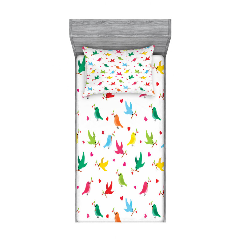 Twin White Microfiber Floral Kids Sheet Set