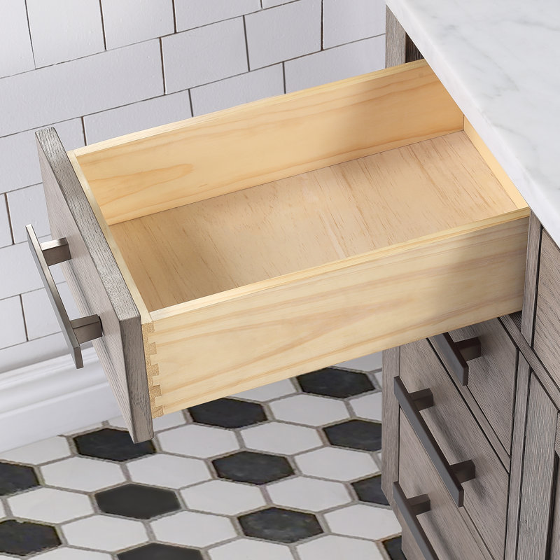 Chestnut 48" Carrara White Marble Countertop Bath Vanity with Mirror, Gray Oak