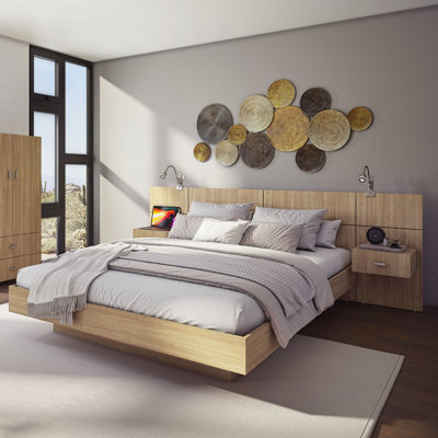 Modern Siedlewski Bedroom Collection - Platform Bed with Headboard and Nightstands (2) – Easy Assembly, No Box Spring Required