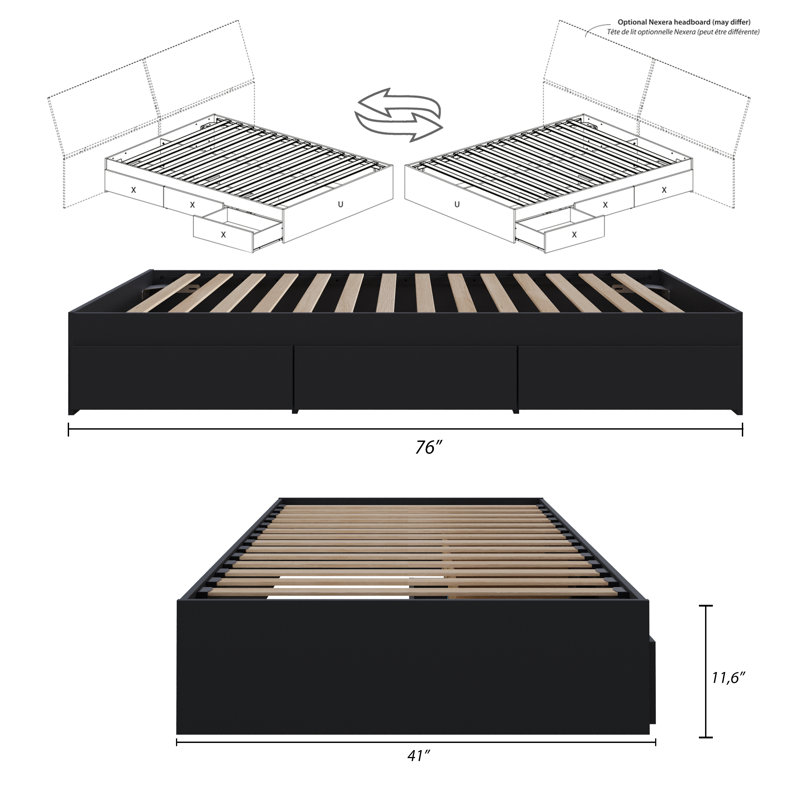 Lit plateforme avec rangement Dunton, Noir, Simple