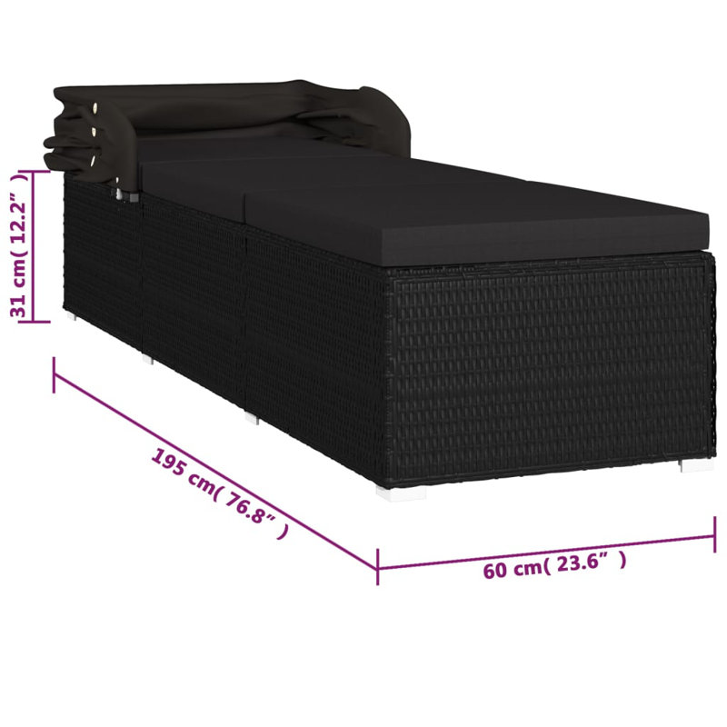 78" Long Single chaise with Cushions, Black, Black
