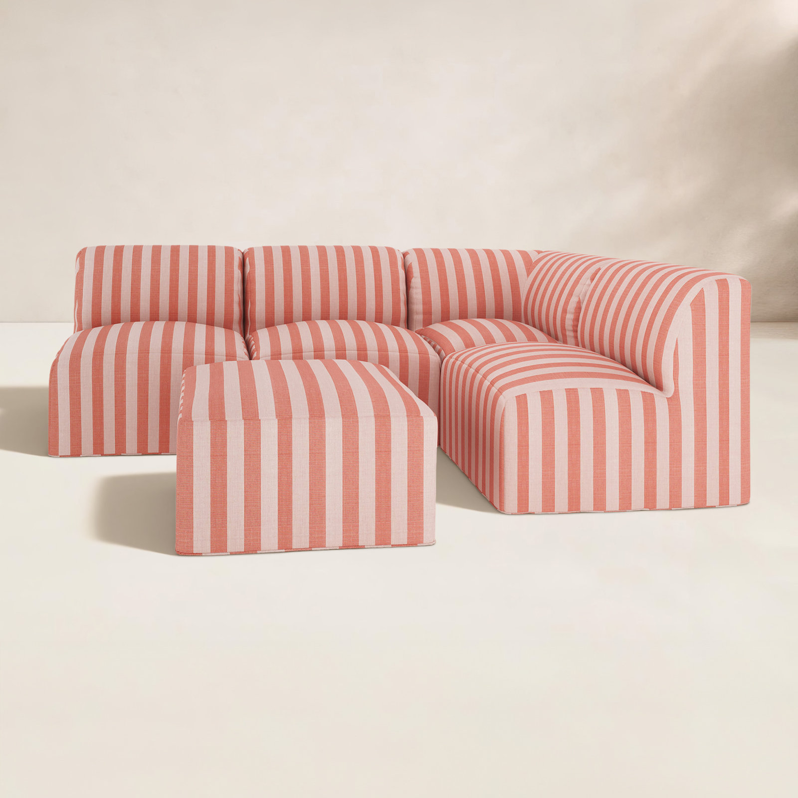 Praia 90" Sunbrella® Patio Sectional, Expressive Blush Striped Sunbrella®