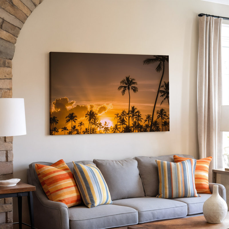 Reproduction d'art sur toile, "Un coucher de soleil tropical à couper le souffle avec palmiers silhouettes contre un art mural"
