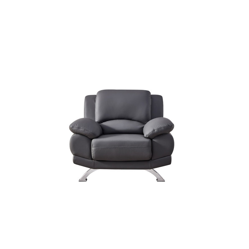 Upholstered Armchair, Gray Genuine Leather