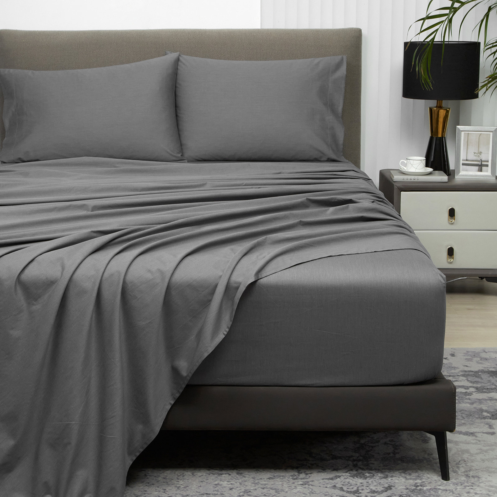 HYPREST 100 Cotton Sheet Sets Extra Deep Pocket, Grey Hotel Luxury