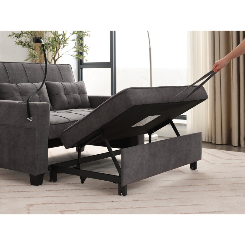 Convertible sofa with USB Ports and cupholdes, Dark Gray