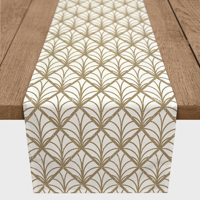 Aidas Rectangle Geometric Polyester Table Runner, Brown
