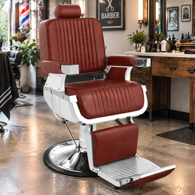 Fauteuil de salon rétro à hauteur réglable rouge, fauteuil de coiffeur inclinable à rotation à 360 degrés