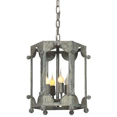 Wilmington 4 - Light Lantern Geometric Pendant with Wrought Iron Accents