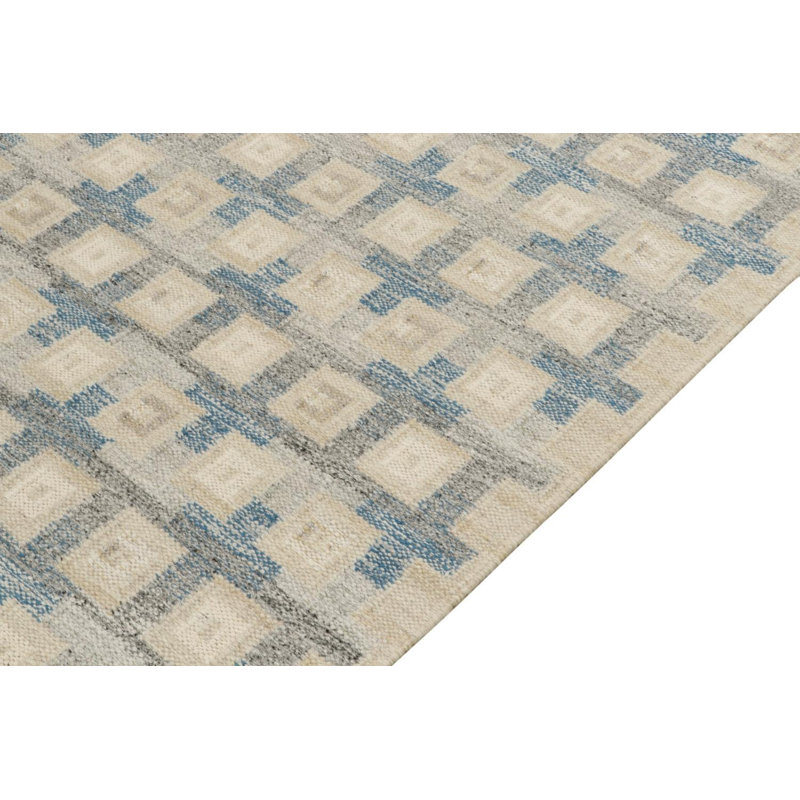 Scandinavian Rug In Blue, Greige Geometric Pattern By Rug & Kilim, Rectangle 8' x 10'