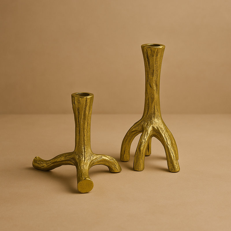 Raíz Studio Rooted Candle Holder – Hand-Cast Gold Sculptural Candle Stand (Tall & Short), 6" H x 4" W x 4" D