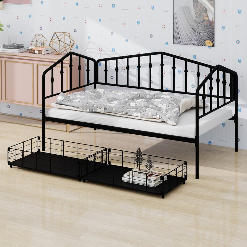 Le lit de jour avec tiroirs de rangement offre une simplicité élégante et une stabilité durable, Noir