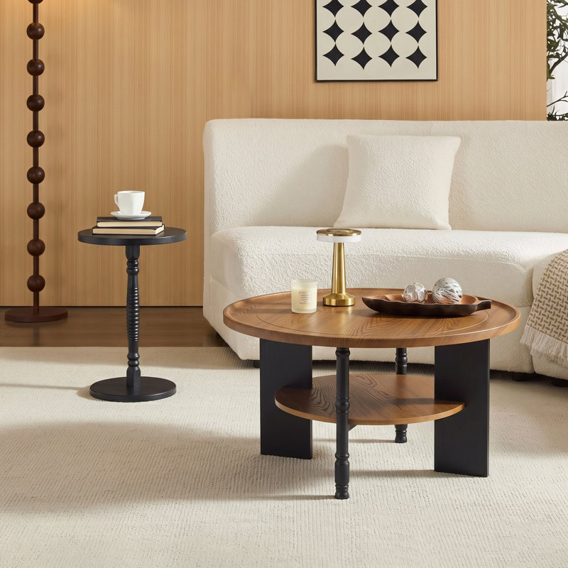 Modern Round Coffee Table and Side Table Set with Storage