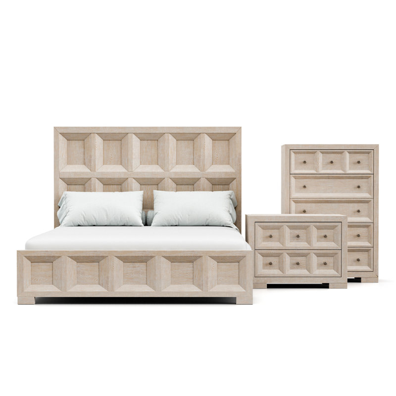 Ensemble de chambre à coucher 3 pièces Toulouse (1 lit + 1 table de chevet + 1 commode), Beige, King