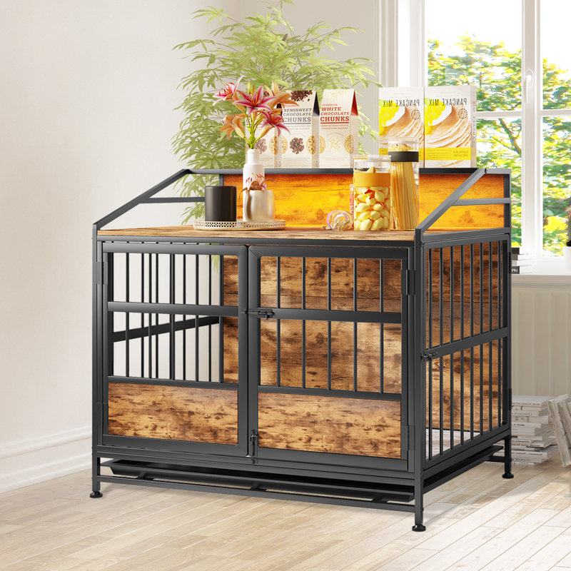 Mobilier de cage pour chien multifonctionnel avec rangement, grand chenil pour chien avec portes doubles, caisses d'intérieur pour chiens de taille moyenne et grande