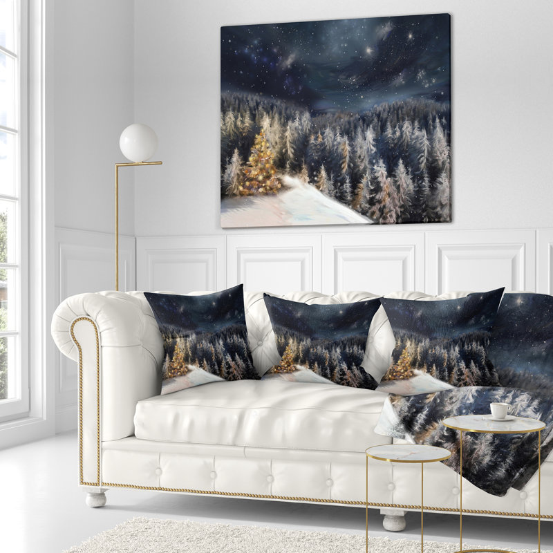 Coussin arbre de Noël paysage nuit, 16 po x 1 po, Coussin décoratif