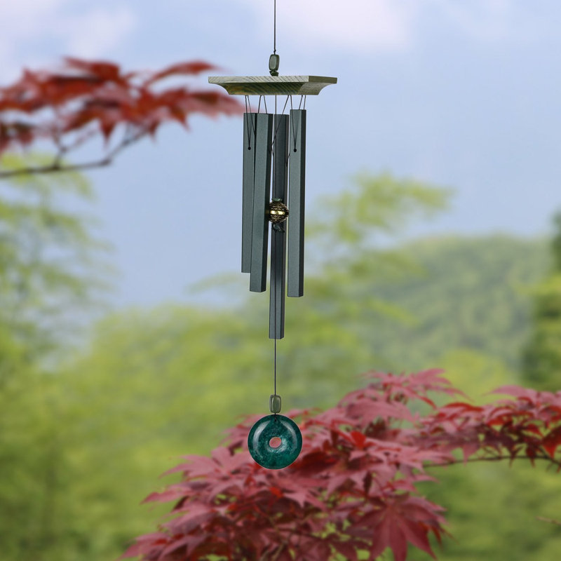 Green Jade and Satin Aluminum Wind Chime, 22''