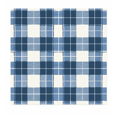 Motif à carreaux abstrait bleu IV, reproduction d'art moderne sans cadre