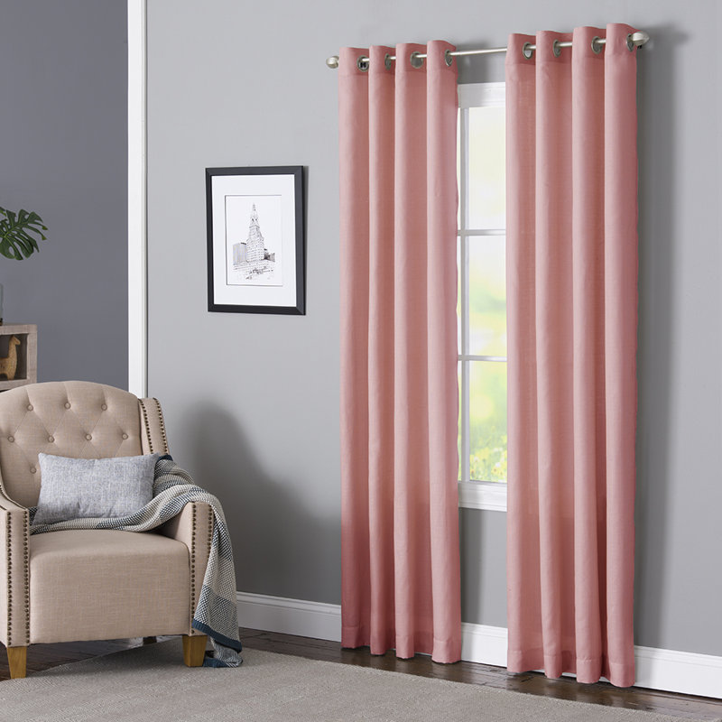 Wein Polyester / Cotton Light-Filtering Solid Color Curtain Panel with Grommet Top, 50" x 84", Pink