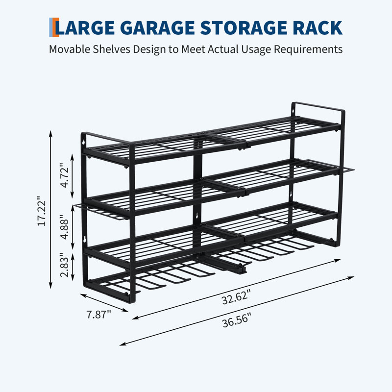 Organisateur d'outils électriques, support mural pour perceuse, tablette de rangement robuste à 4 couches pouvant supporter 400 lb, 8 supports de perceuse et support de perceuse, rangement pour outils électriques utilitaire pour établi de garage