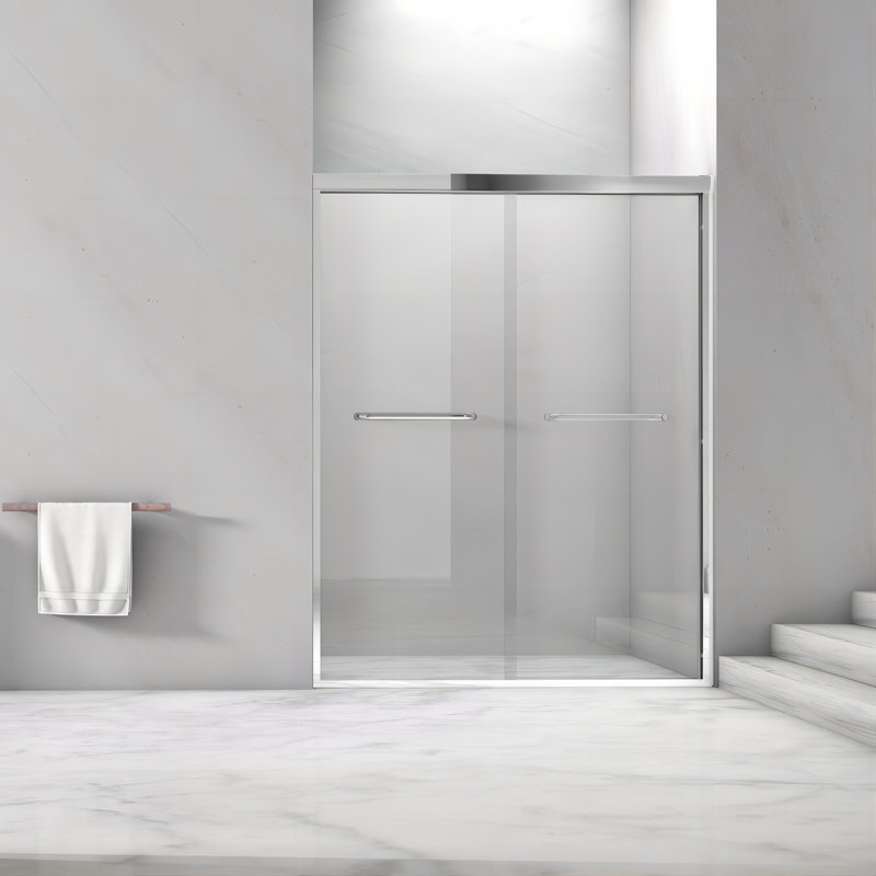 56"- 60" W x 76" H Double Sliding Semi-Frameless Shower Door with 5/16" Clear Tempered Glass, Chrome