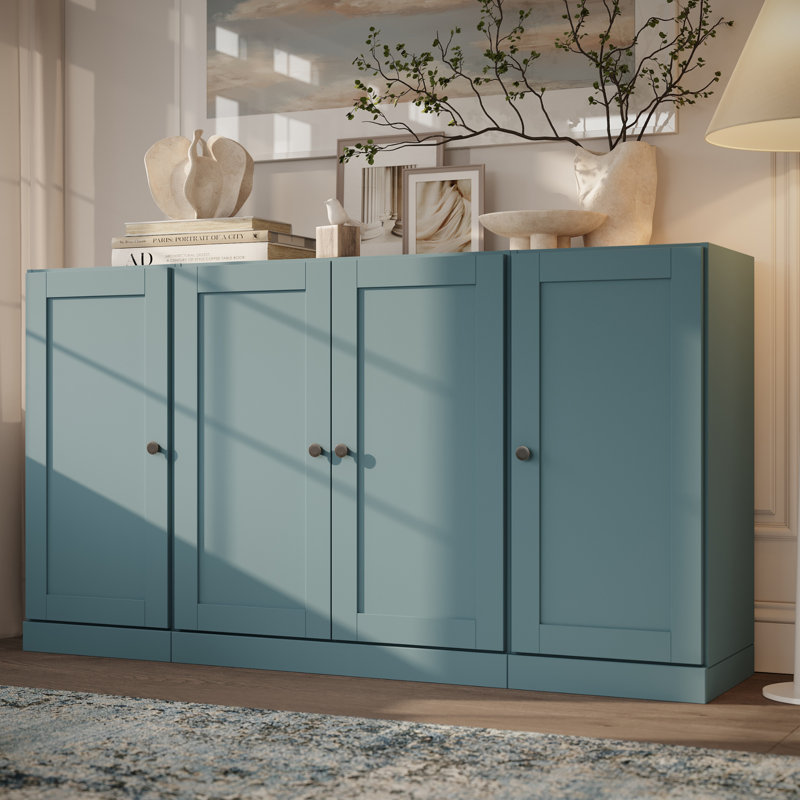 Palace Imports 100% Solid Wood 65" Sideboard with Shaker Doors and Adjustable Shelves, Aqua Blue