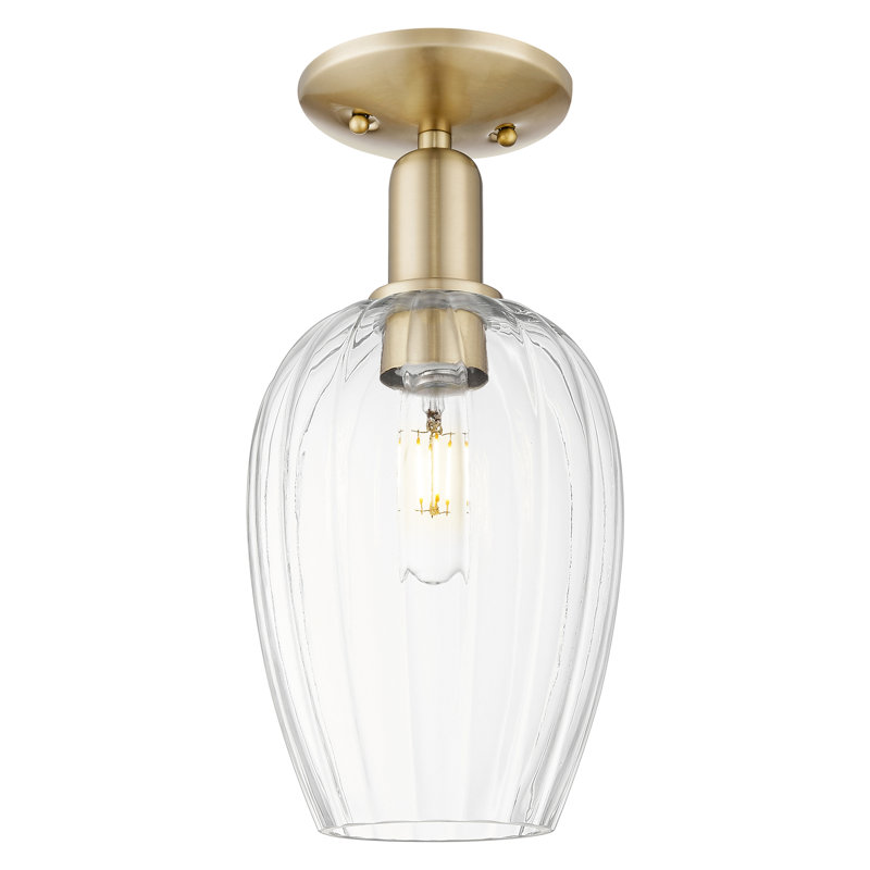 Downtown Urban - Cecil - 1 Light 6" Flute Shade Semi-Flush Mount - Champagne Bronze Finish , Clear, Champagne Bronze