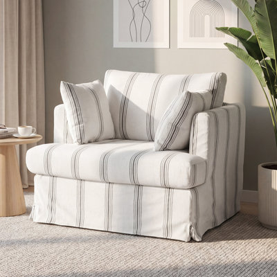  Oversized Accent Chair With 30" Seat & Removable Slipcover, Coastal Upholstered Single Armchair With Plush Backrest, 2 Throw Pillows For Living Room