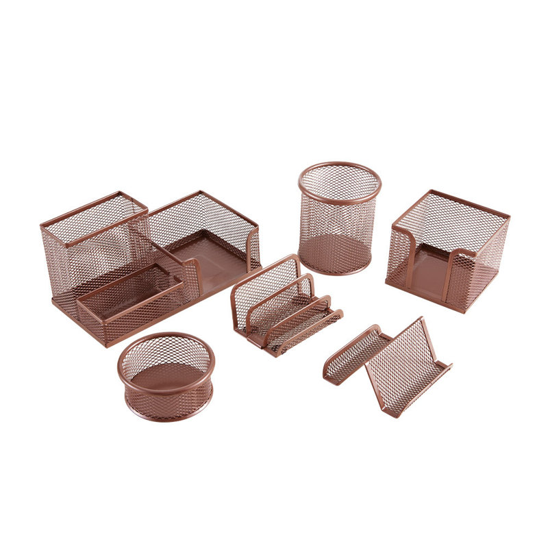 Adhrith Metal Desk Organiser Set, Rose Gold