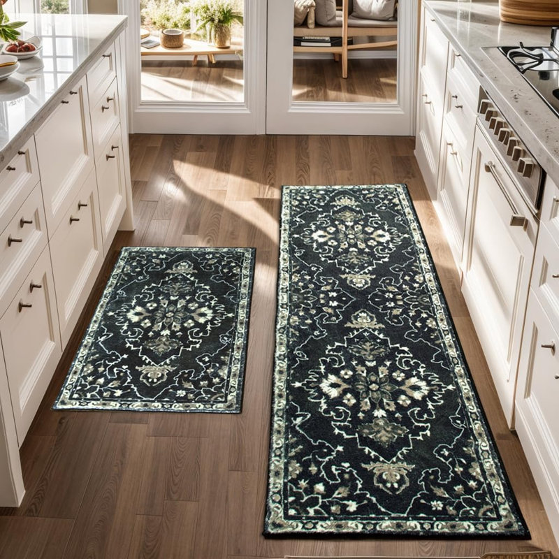 Tapis de cuisine antidérapant et lavable 2 pièces