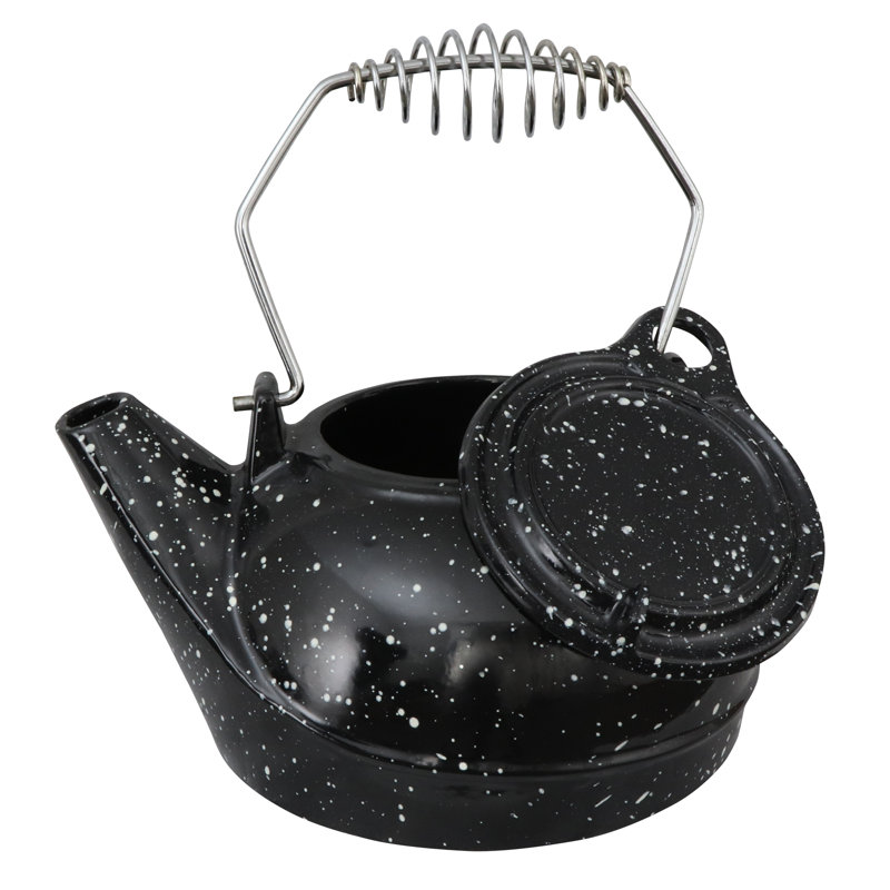 3 Quart Black Enamel Cast Iron Steamer Kettle with White Specks