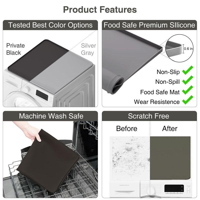 2 pièces de housse de laveuse et de sécheuse pour le dessus, tapis de protection en silicone pour tapis de sécheuse antidérapante de 26 po x 26 po à chargement par le haut