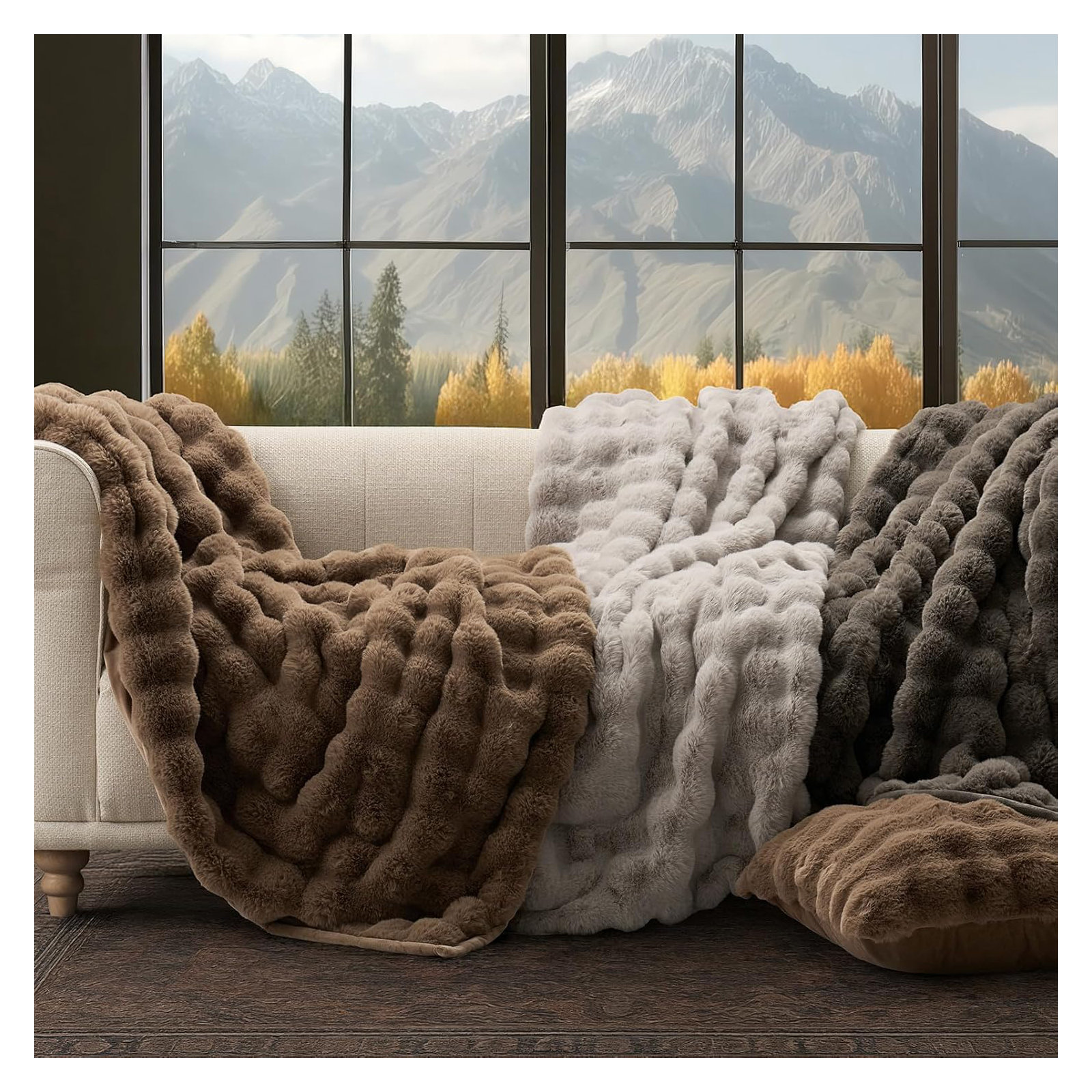Ridgeline Faux Fur Throw Blanket, 80" L x 60" W, Deep Indigo Marble