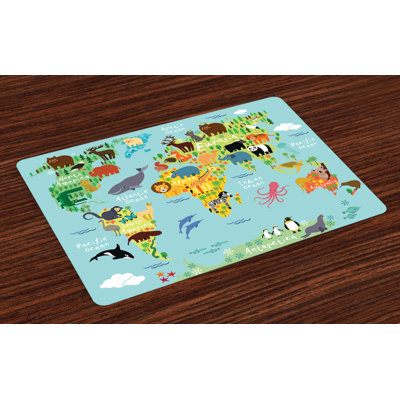 Francine Cartoon Animal Map of the World Placemat