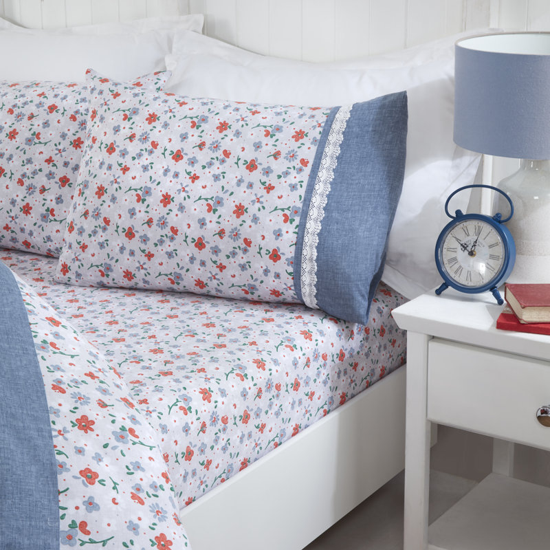 Brill Floral Bedding with Pillowcases, Kingsize - 2 Standard Pillowcases, Blue/Pink