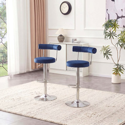 Chaise de bar pivotante rembourrée en velours doux avec pieds chromés - Ensemble de 2 tabourets de bar pour la salle à manger, salon, café, réception