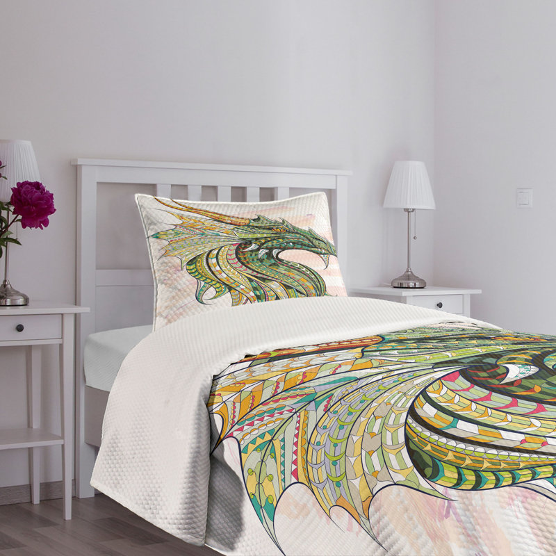 Ambesonne Dinosaur Bedspread, Twin Bedspread + 1 Standard Sham