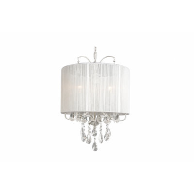 Transitional 3-Light White Chandelier With Clear Crystals And A White Shade